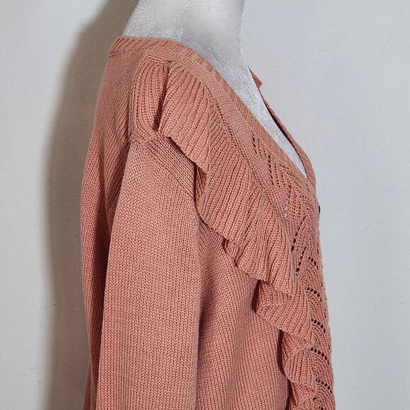 Lauren Conrad Pink Ruffle Pointelle Cardigan NWT Size XL Pink Cardigan - Picture 5 of 11